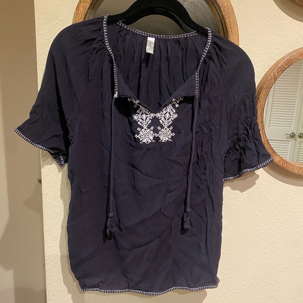 GapBody Navy & White embroidered Retro Blouse